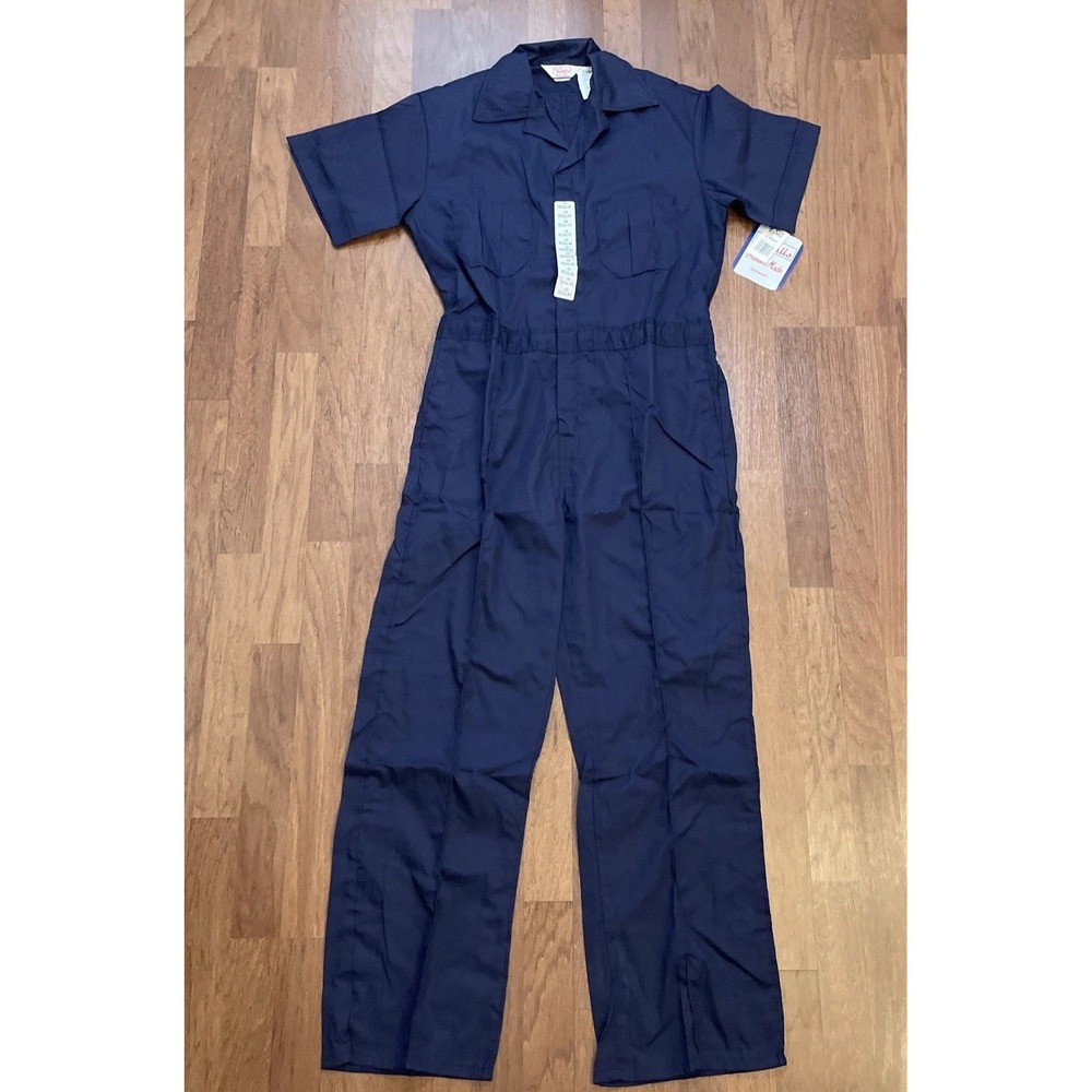 Walls Coveralls 40 Reg Blue Master Made Mechanic Work Wear Short Sleeve VTG
